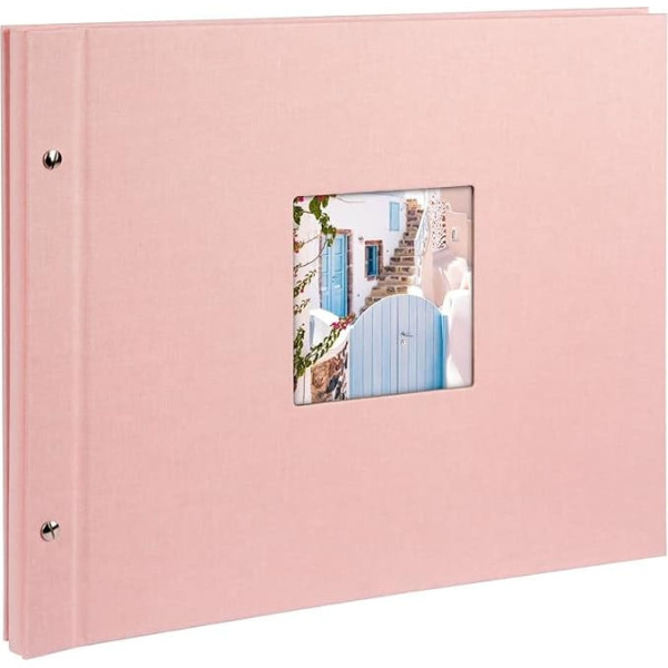 goldbuch Bella Vista Screw Album with Picture Cut-Out 39 x 31 cm, 40 Pages with Protective Dividers Expandable Linen, Grey, 28, rosé, 39 x 31 cm