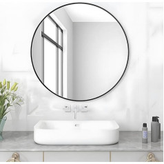 Lisa Round Bathroom Mirror without Lighting Black F50 cm Wall Mirror with Matt Black Metal Frame Mirror Round Decorative Mirror Black MIJ