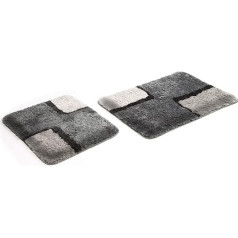 Goodway 2-Piece Bath Mat Set, Bath Mat, Paris Grey / Black, 58 x 90 cm and 55 x 55 cm