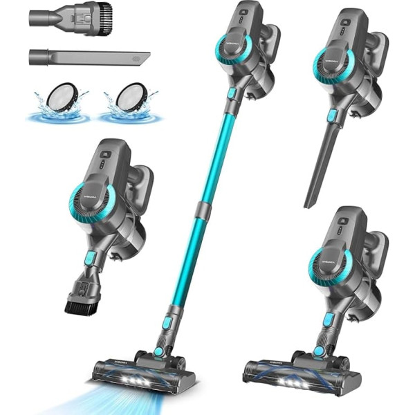 Battery Vacuum Cleaner, 25000Pa/175W/50Min Vacuum Cleaner Wireless, Anti-Tangle Brush and Self-Standing, Ultralight Handheld Vacuum Cleaner Battery Vacuum Cleaner Handle Vacuum Cleaner for Carpets,