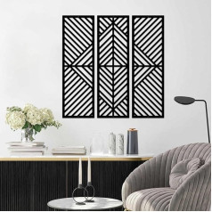 ESTART Geometric Metal Wall Decor Vertical Abstract Minimalist Modern Black Wall Art Slatted Frame Wall Hanging Sculpture for Living Room Bedroom 56x56cm 3 Pack