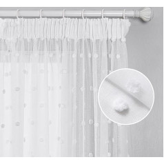 MYSKY HOME Curtains with Ruffle Tape, Voile Curtains for Children's Room, Modern Curtain, Embroidery, Semi-Transparent Room Divider, Sliding Curtain, Living Room, Set of 2, White, H 235 x W 140 cm