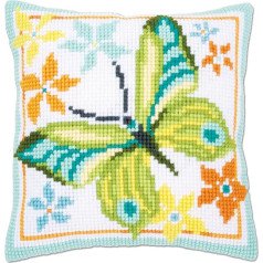 Vervaco Cushion: Green Butterfly, Acrylic, Multi-Colour, 10 x 1 x 14 cm