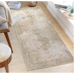 Livabliss Dukan Rug Runner Washable in the Washing Machine - Vintage Rug Washable for Living Room 80 x 220 cm, Bedroom, Kitchen - Oriental Boho Rugs, Large Rug in Beige, Ivory
