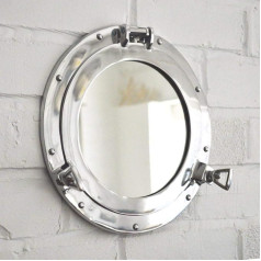 Hind Handicrafts Vintage Porthole Wall Mounted Ship Mirror for Home Decor Pirate Nautical Theme Vanity Mirror (15 inch, Nickel Chrome)