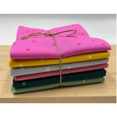 Cotton Patchwork, 6 Pieces, 50 x 110 cm, Made in Japan, Quilting, Crafts, Sewing, DIY, Flowers, Geometric, Stars, Spark, Pink, Mustard, Green