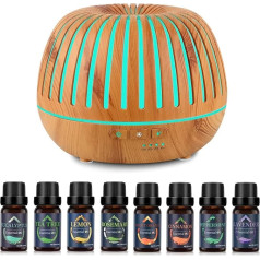Essential Oil Diffuser 500ml Aroma Diffuser Humidifier with 8 Pure Essential Oils, 7 LED Colours and 4 Timers, Aromatherapy Diffuser for Home