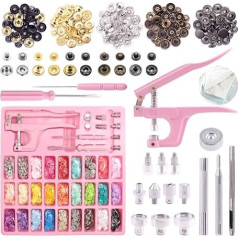 Keadic Snap Fasteners and Snap Pliers Set, 31 Colors, 360 Sets, T5 Plastic Buttons and 48 Sets, Metal Leather Buttons, Pink Sewing Pliers, Snap Button Set for DIY Projects, Sewing and Crafts