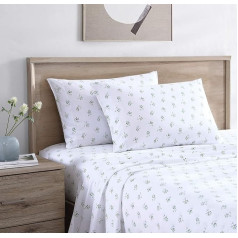 Stone Cottage - Full Flat Sheets, Cotton Percale Bedding Set, Crisp and Cool Home Decor (Green, Sketched, Full)