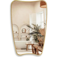 PERFNIQUE Gold Bathroom Mirror, Irregular Wall Mirror, 32 x 22 inch, Wooden Frame, Decorative Vintage Mirror, Modern Makeup Mirror for Bathroom, Living Room, Entryway,