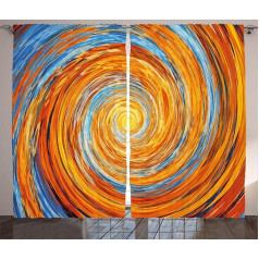 ABAKUHAUS Fraktal Rustic Curtain, Colourful Hippie Art, Bedroom Ruffle Tape Curtain with Loops and Hooks, 280 x 225 cm, Orange