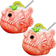 Tiki Mug Set Fish Hawaiian Party Ceramic Cocktail Cups High Quality Mug Set of 2 Cups for Exotic Party