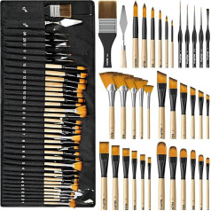 Nicpro 36 Pieces Brush Set, Professional Brushes with Palette Knife and Fabric Roller, Suitable for Acrylic Painting, Oil, Watercolor, Gouache, Art Supplies for Artists and Beginners (Wood Colour)