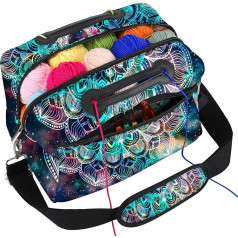 icolor Crochet Bag Knitting Bag Yarn Storage Organiser Yarn Bag and Yarn Storage Tote Holder for Crocheting Crochet Accessories with Shoulder Strap Zip Pockets Knitting Storage (Mandala)