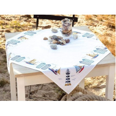 Vervaco Counted Cross Stitch Kit: Tablecloth: Beach, 100% Cotton Multi-Colour, 80 x 2 x 20 cm