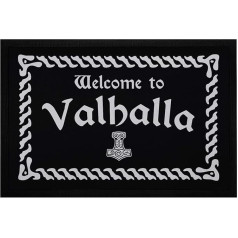 Doormat with Saying Welcome to Valhalla Welcome Nordic Mythology Odin Thor Non-Slip & Washable Black 60 x 40 cm
