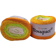 500 g YarnArt Bouquet Bobbel Wool Colour Gradient, 100% Cotton, Bobble Knitting Wool, Multicoloured (Orange Kiwi White P 714)