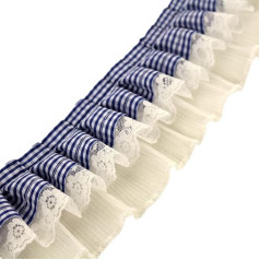 3 Yards Lace Ribbon, Ruffle Tape, Lace Trim, 3-Layer Pleated Lace Ribbon, 8 cm Ruffle Trim, Lace Trim, Vintage Lace Trim Decorative Ribbon for DIY Sewing, Dress, Clothing, Collar Decor, Blue B