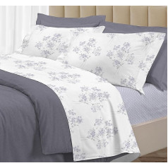 Bettwäsche-Set aus 100 % italienischem Perkal, weich, zart, hergestellt in Italien (graue Blume, Doppelbett)