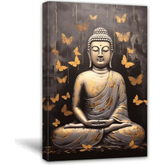 ZQQART Zen Wall Picture on Canvas Buddha Painting Print Retro Buddha and Golden Butterflies Picture Prints Modern Meditation Room Decoration (Buddha A, 30 x 45 cm)