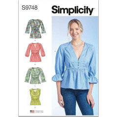 Simplicity Ladies Sewing Pattern Bundle V Neck Code S9748 Sizes 8-10-14-16, Multi-Colour