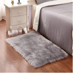 YDFYX Lambskin Sheepskin Rug Faux Fur Decorative Fur in Super Soft Faux Lambskin Rug Longhair Fur Look Imitation Wool Bed Rug Sofa Mat (Grey, 80 x 180 cm)