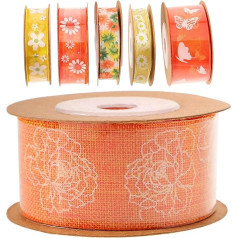 HOODANCOS 6 Rolls Flower Ribbon Floral Hair Band Gift Ribbon Craft Ribbon Spring and Summer Ribbon Gift Ribbon for Gift Wrapping Wedding Bouquet Crafts