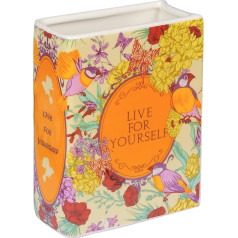 Decorative Book Vase, Ceramic Vases for Home Decoration, Cute Bookshelf Decoration, Unique Vase for Book Lovers (Vintage - Bird Flower)