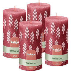 Bolsius Rustic Pillar Candles Silhouette - Red with Print - Pack of 4 - 13 x 7 cm - Long Burning Time - Household Candle - Contains Natural Plant Wax - Without Palm Oil