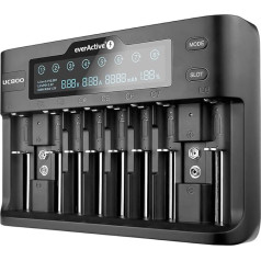 everActive Battery Charger for up to 10 Li-ion and NI-MH Li-HV and Li-FePO4 Professional, Fast and Universal, LCD Display, Capacity Test, Model: UC800