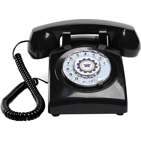 Retro Rotary Telephone with Mechanical Ringing Mechanism, Powered by Telephone Line, No Battery or External Power Supply (Black)