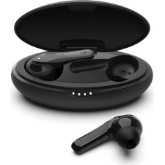 Belkin SoundForm Move Plus True Wireless In-Ear Headphones (Bluetooth Earphones with Wireless Charging Case, Sweat and Water Protection, IPX5 Protection, Deep Bass for iPhones, Android and Other