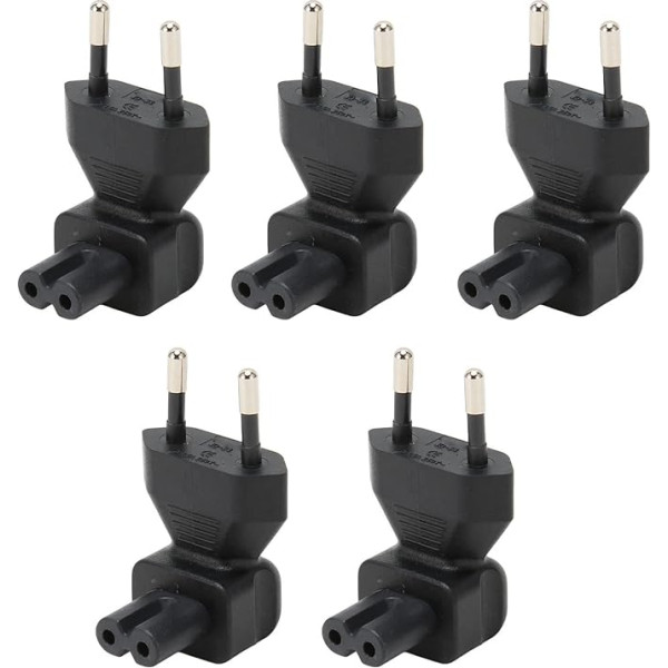 5 Pack EU Plug to IEC320 C7 Power Supply 90 Degree Elbow Universal Travel Adapter EU Plug to IEC320 C7 Female Socket Plug Converter for Laptop