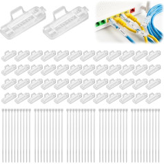 teasteam Transparente Kabeletiketten, 50 Stück mit weißen Kabelbindern, Mini-Drahtanhänger-Managementbox aus PP, geeignet für 3 x 1 cm Kabel-Identifikationsetiketten zum Markieren von Drähten