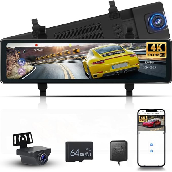 4K UHD Mirror Dash Cam with Rear View Camera, WiFi Dash Cam Front Rear with ADAS, BSD, Hodozzy 11.26 Inch Touchscreen Rear View Mirror Camera with G-Sensor, Navi, App Control, WDR, Parking Monitor,