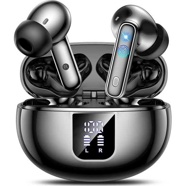 Auriculares Inalámbricos Bluetooth, Auriculares In-Ear Bluetooth 5.4, 4 ANC Micrófono with Cancelación de ruido, 90H Reproducción HiFi Estéreo con Pantalla LED, IP7 Impermeable Auriculares, Control