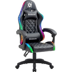 Defender® Gaming Chair with RGB Lighting, Ergonomic PC Chair, Comfortable Office Chair for Home Office or Gamer Chair, Pillow, Height Adjustable, Computer Chair, PVC Leather, Black