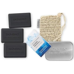 Men's Originals Shower Set - 3 x Solid Shower Soap with Activated Carbon (100 g each) Includes Sisal Bag & Aluminium Soap Box - Sporty & Fresh, Silicone-Free, Vegan & Sustainable - Made in