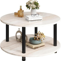 Round Coffee Table, 2 Shelves, Living Room Table, Side Table, Coffee Table, Sofa Table, for Living Room, Bedroom, Sturdy Metal Frame/MDF Top, 60 x 60 x 48.5 cm, Oak Black