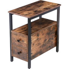 HOOBRO EBF548BZ01G2 Narrow Bedside Table, Industrial Sofa Table, Bedside Table with 2 Drawers, Bedside Table for Small Spaces, Accent Furniture in Wood Look, Dark Brown