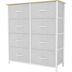 YITAHOME Chest of Drawers with 8 Drawers, Cupboard, Fabric Drawers with Handles, Metal Frame, for Living Room, Hallway, Bedroom, Durable, Light Grey with White Handle