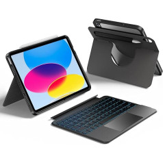 HOU iPad 11th A16/10th Generation Case with Keyboard, Rotating and Removable Keyboard for iPad 11 inch/10, Elastic Pen Holder, Full Protective Case, 7 Colours Backlight, Multi-Touch Trackpad