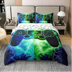 Gamer Gaming 100% Cotton Bed Linen Set 135 x 200 cm Lightning Gamepad Beds for Game Console Beds Green Blue Modern Bedding Set