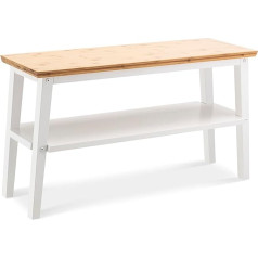 Bamboo Shoe Rack, Elegant Shoe Bench Storage, Spacious Dual Shelf, Hallway Shoe Storage Bench with Seat for Living Room, Entrance, Bedroom, Smooth White Wooden Shoe Rack 2 Tier