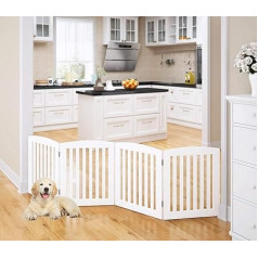PAWLAND Wooden Freestanding Foldable Dog Gate for Dogs, 24 Inch Panel, 4 Steps Over Fence, Dog Gate for the Home, Door, Stairs, White
