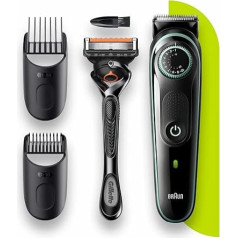 Braun Beard Trimmer 3 BT3341, Beard Trimmer for Men, Hair Trimmer, Facial Hair, Reliable Blades, 39 Length Settings, Black/Green