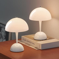 ONEWISH 2 Pack Mushroom Table Lamp Wireless Touch Sensor Portable Fully Dimmable LED Night Lamp Rechargeable for Kids and Nursery (White)