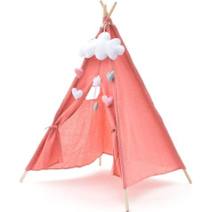 ROBINCOOL Montessori Kalpana Children's Teepee Tent, 80 x 80 x 110 cm, for Indoor and Outdoor Use, Pink Fabric with Decorative Cloud, Includes for Children from 1 Year