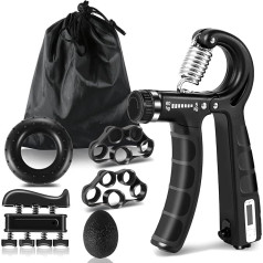 OSIGEI Hand Trainer, Finger Trainer, Adjustable Grip Strength Trainer Set, 6 Pieces, Forearm Trainer, Finger Training Device, Finger Stretcher, Training Ring and Stress Relief Grip Ball