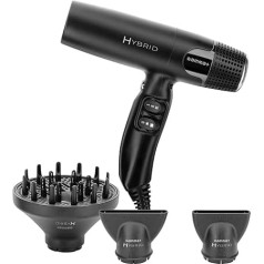 GAMMA+ Ionic Hybrid Hair Dryer, Lightweight Hair Dryer, Quiet, Ergonomic, Digital Motor 100,000 RPM, Triple Protection Filter, 2 Nozzles, 1 Diffuser (Matte Black)